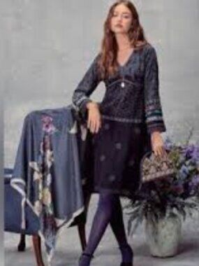 Johnny Was Black Embroidered Long Sleeve Maxi Dress Colorful Cuffs Size Small